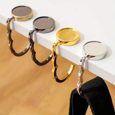 1 pieza Gancho colgante de escritorio plegable, Colgador de bolso portátil de metal sin taladro, Organizador de bolso para borde de escritorio, Resistente a la carga, Antideslizante, Ideal para estudiantes, oficina, habitación de niños