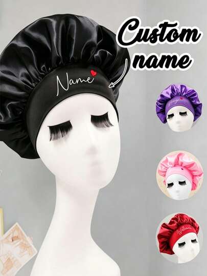 Custom Name Satin Bonnet, Personalized Silk Sleep Cap, Adjustable Hair Bonnet For Curly Hair, Frizz-Free Night Cap, Customizable Gift For Girl
