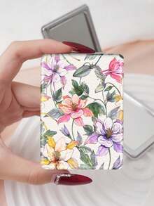 1 pieza Espejo de vanidad plegable con tema floral, espejo de mano portátil y compacto con elegante pintura al estilo británico, ligero y conveniente para todas las ocasiones, con delicados patrones florales, de abeja y de higo, de cuero de PU duradero, diseño rectangular plegable para un fácil transporte - Multicolor - Ver 16