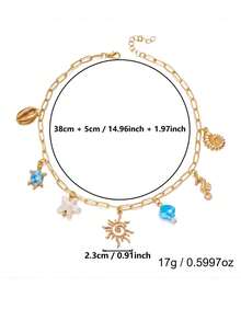 1件海洋风时尚向日葵项链，夏季海滩度假锁骨链，配海星和贝壳吊坠 - 彩色 - 查看 4