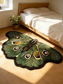 High-Quality, Thick 8Mm Velvet Dot Plastic Bottom 1pc Irregular Retro Green Plants Butterfly Living Room Carpet, European-Style Light Luxury Creative Gradient Design, Artistic Minimalist Bedroom Bedside Rug For Home Decor, Sofa Coffee Table Mat - 綠色的 - 查看 12