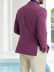 Men's Slim Fit Single-Breasted Solid Color TR Fabric Suit Jacket, Elegant Formal Blazer, Suitable For Office, Business, Wedding And Party - Purple - View 6