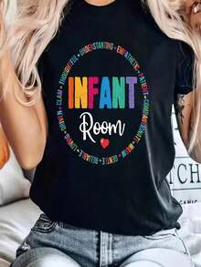 Camiseta Clásica para Maestros ECE - Ropa para Proveedores de Guarderías con Letras Sólidas Adecuadas para Lavado aáquina y ECE para Uniformes, Ropa de Trabajo Casual para Educadores, Camiseta de Verano - Negro - Ver 6
