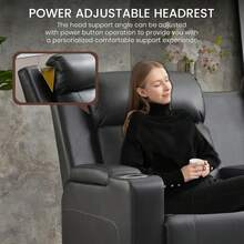 Sofá reclinable eléctrico con reposacabezas ajustable/luz LED, asientos de cine en casa con almacenamiento en el reposabrazos/toma de corriente/cuero transpirable, sofá reclinable eléctrico para sala de estar (gris, sofá de dos plazas + sofá) - Gris y negro - Ver 4
