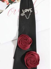 1件复古3D立体花卉珍珠“LOVE”字母链条领带，黑色仿珍珠饰边宽松领带，派对/JK制服配饰 - 彩色 - 查看 7