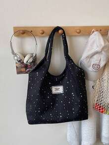 1 Piece Solid Color Rhinestone Magnetic Closure Women's Bag, Fashionable Versatile Casual Large Capacity Shoulder Tote Bag, Suitable For Daily Use - Black - View 4