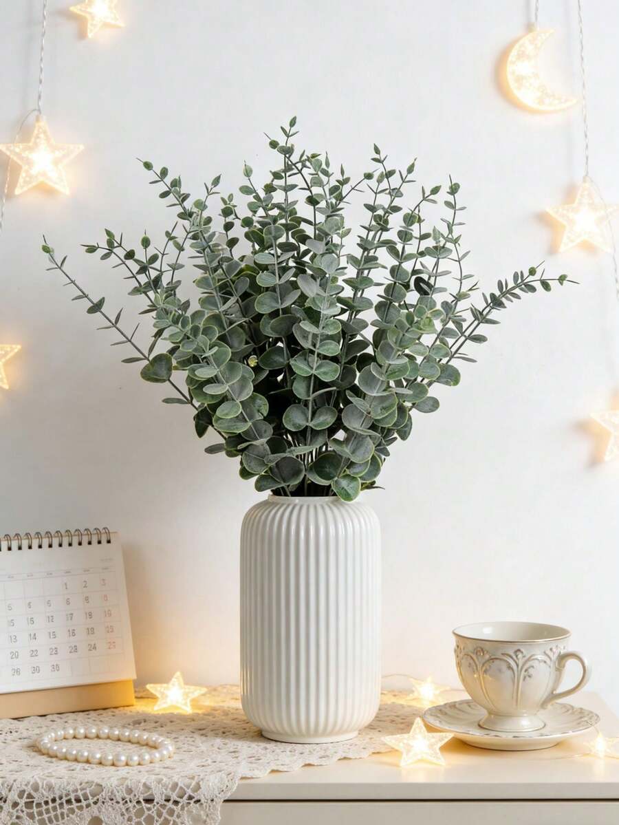 10pcs Artificial Green Eucalyptus Stems, Suitable For Vase, Wedding, Home Decor, Valentine's Day, Gift, Birthday, Graduation Ceremony, Artificial Plants - Green - View 1