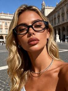 1pc Copper Protective Geometric Rimless Glasses, Minimalist Fashion Style, Transparent Lenses, Women's Daily Office Vacation Student Weekend Outing Fashion Accessory - Clear - View 2
