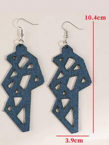 1 Đôi bông tai denim cổ điển rỗng ruột, phong cách Bohemian bất đối xứng tối giản độc đáo. - Hình dạng hình học - Xem 2