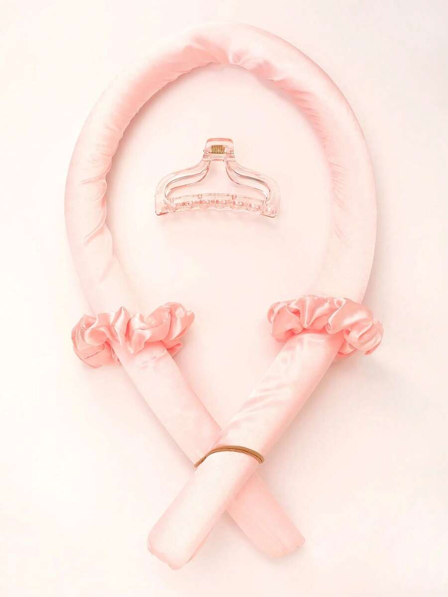 4pcs Pink Solid Hair Roller Tool Set,No Heat Curling Iron Headband No Heat Ribbon Curling Iron Curling Band Barrette Slouchy Natural Soft Wave DIY Curling Iron Styling Tool For Sleeping Night, School Stuff, Gifts, Rollers For Hair, Hair Styling Tools, Hair Accessories, Hair Bands, Hair Accessories For Women, Hair Claw Clip, Hair Tie,Festival,Party