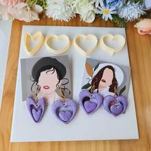 5pcs Heart Shaped Polymer Clay Cutters Set, PLA Easy To Cut Molds For DIY Statement Earrings Jewelry Pendant & Handmade Craft Tool - Orange - View 7