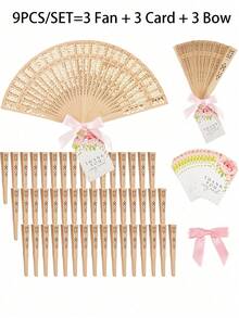1/3/9/15PCS/SET Wooden Hand Fan Sandalwood Wood Handheld Folding Fans With Ribbon Thank You Tag For Wedding Guests BabyShower Birthday Bridal Gifts Party Favors - Multicolor - View 8