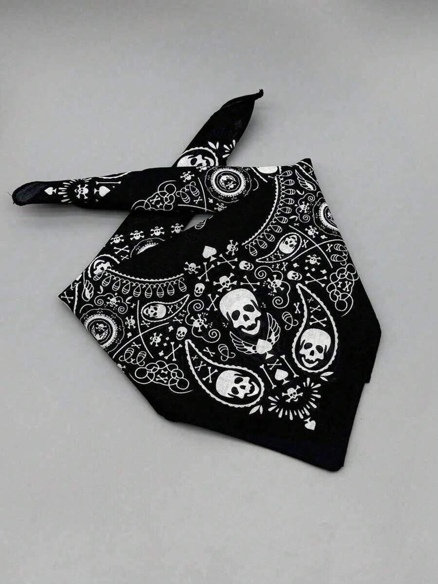 1pc Hip Hop/Street Dance Skull Head Printed Bandana, Unisex Headwrap, Outdoor Sports Face Mask - Multicolor - View 1
