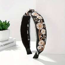 Adult Fabric Knotted Headband With  Embroidery And Wide Edges, 1 Piece - màu đen - Xem 2