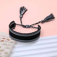 1pc Handmade Vintage Minimalist Boho Style Woven Bracelet, Suitable As Gift For Family, Friends, Students, Festivals, Parties, Traveling - Black - View 3