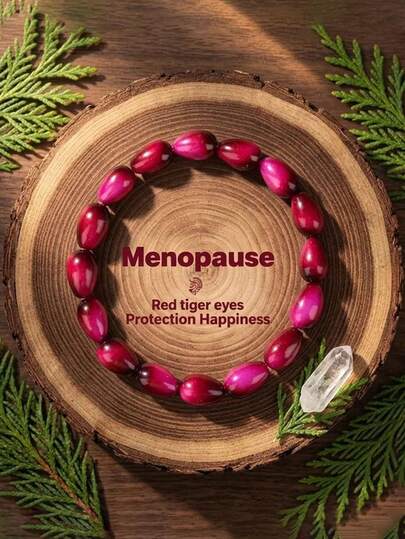 1 pieza Pulsera de equilibrio de menopausia de piedra de ojo de tigre natural, pulsera de moda hecha a mano para mujeres, regalo de cristal protector y de felicidad, accesorio de yoga de ojo de tigre rosa, mejor opción para familiares y amigos