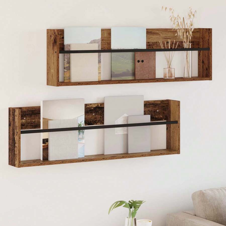 vidaXL Magazinregal 2 pcs Altholz 100 x 12 x 30 cm Holzwerkstoff - Braun - Übersicht 1