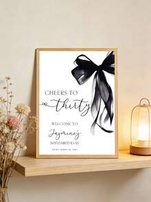 1pc Personalized Birthday Welcome Sign, Customized Text Welcome Board, Black Bow Customized Birthday Board, Girl Birthday Party Decoration, Wedding Anniversary, Home Garden Decor, Printed Painting, Modern Printed Picture, Cute Wall Art, Frameless - Multicolor - View 8