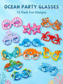 12 piezas Gafas de papel con diseños de animales marinos, accesorios para photocall con vida marina, gafas divertidas y desechables con criaturas marinas como obsequios para fiestas, adecuadas para fiestas de cumpleaños con tema de pesca, fiestas con tema submarino, fiestas de sirenas, baby shower, fiestas de piscina en verano, actividades escolares, carnavales, fiestas hawaianas y suministros para fiestas con tema oceánico - multicolor - Ver 8