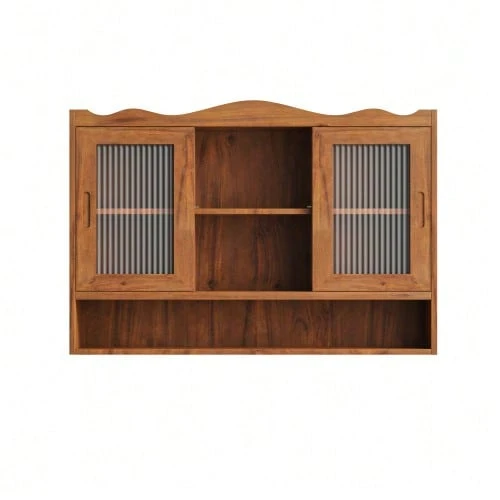 Retro 90cm Sliding Wardrobe With 2 Doors And Three Storage Levels, Ideal For Bathrooms, Kitchens And Dining Rooms, Brown Color. - 棕色 - 查看 1