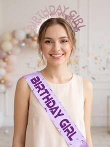 1pc/2pcs Birthday Girl Headband & Sash Set, Party Photo Decor, Ins Influencer Birthday Party Accessories, Glitter Letter Headband + Lightning Print Sash, Delicate Dreamy Color Scheme, Durable Construction, Secure Fit, Instantly Elevates Birthday Vibes, Suitable For Birthday Party, Gathering, Date, Outing, Perfect For Self-Use, Photography, Or Gift - Multicolor - View 1