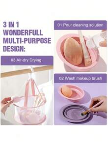 20/1 Silicone Makeup Brush Cleaning Bowl, Foldable Makeup Brush Cleaning Mat, Used For Cleaning And Drying Makeup Tools, Portable Brush Cleaner, Reusable Drying And Cleaning Box, Suitable For Beauty Lovers, Suitable For Cleaning Makeup Brushes - Foldable - View 4