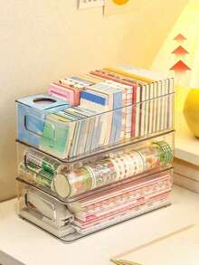 1/2/3/6pcs Transparent Plastic Storage Boxes, Stackable Clear Organizer Containers, Multi-Purpose Drawer Style Storage Boxes For Cosmetics, Kitchen Utensils, Bathroom Supplies, Space-Saving Storage Solution For Office Desk, Bathroom, Kitchen - Multicolor - View 8