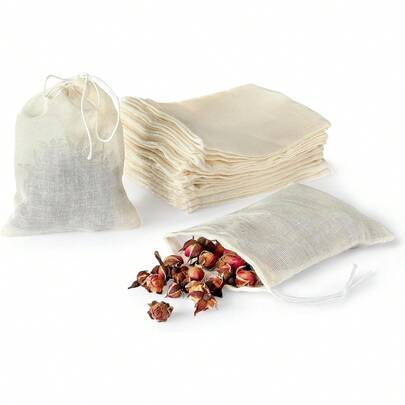 20 PCS Reusable Tea Bags, DAJLFA Empty Muslin Sachet Bags With Drawstring, Spice Bags Cooking, Loose Tea, Herb, Natural Cotton (4 X 3 Inches)