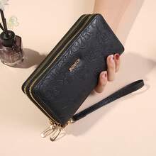 Women's Double Zipper Long Wallet, Fashionable And Simple, Large Capacity, Double Layer Purse, Phone Bag - Black - View 1