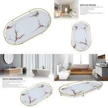 Organizador de bandeja de baño bandeja decorativa para tocador de baño textura dorada resistente al deslizamiento luz de lujo para maquillaje para servilletas para baño - Base blanca - Ver 1
