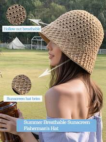 1pc Breathable Mesh Sun Hat For Women, Foldable UV Protection Bucket Hat For Spring/Summer, Suitable For Outdoor Activities, Beach Vacation, Back To School Season - A - View 7