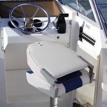 Asientos de barco plegables de respaldo alto, paquete de 2 – Sillas acolchadas de grado marino impermeables con cojín grueso, estructura moldeada, bisagras de aluminio, ideales para pesca, pontón, canoa, lancha rápida – Gris oscuro - Azul real y blanco - Ver 5