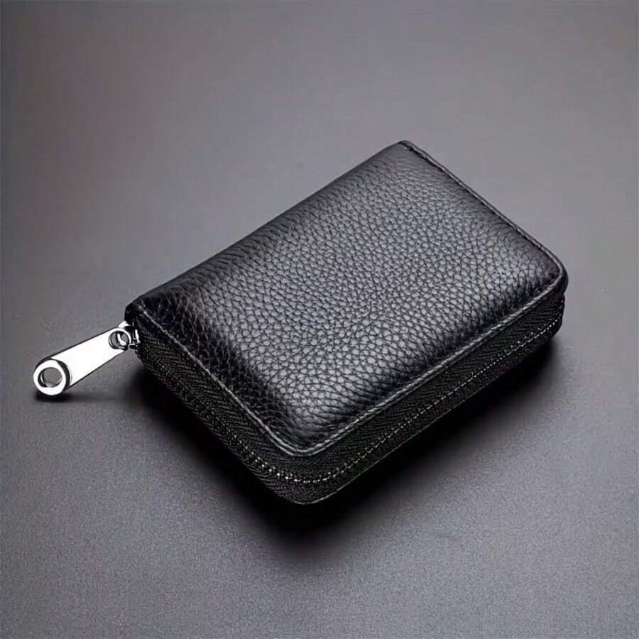 Ví đựng thẻ tín dụng bằng da PU màu đen, có khóa kéo, nhỏ gọn và tiện dụng. - A - Xem 1