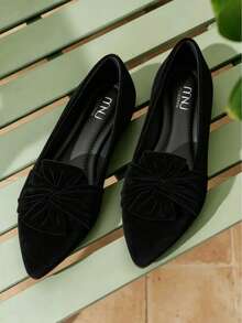 Musshoe Women's Black Pointed Toe Flats With Bow Decoration, Soft And Comfortable Insole, Chic And Elegant Ballerira Shoes 2026 Spring Summer Suitable For Commuting, Partying, Weeding And Traveling, Simple Design Gift - 黑色 - 查看 5