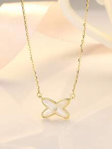 1pc S925 Sterling Silver & Mother-Of-Pearl Cross Pendant Necklace For Women, Minimalist Korean Style Delicate Choker, Elegant & Gentle Design, Versatile For Daily, Party Wear, Suitable For Holiday Gifts - Cross - View 2