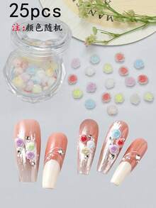 1盒25片装柔软立体山茶花美甲装饰品，3D立体设计，粉色、白色、紫色和蓝色混合色，打造梦幻美甲造型，DIY美甲装饰配件 - 彩色 - 查看 6