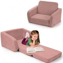 ZICOTO Cómoda silla para niños pequeños Elegante tumbona 2 en 1 hecha de espuma viscoelástica que se despliega fácilmente en un suave sofá de bebé para tomar una siesta moderno sofá plegable para - Rosado - Ver 2