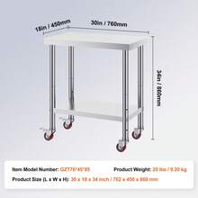 VEVOR Stainless Steel Work Table 30 X 18 X 34 Inch, 700 LBS Load Capacity With 4 Wheels, 3 Adjustable Height Levels, Heavy Duty Food Prep Worktable For Commercial Kitchen Restaurant, Silver - 30 X 18 X 34 Inch, 700 LBS - View 11