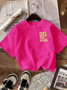 Camiseta de manga corta con estampado de corazón lindo para mujer, ideal para vacaciones, primavera y ropa de resort - Rosa Fucsia 3 - Ver 2