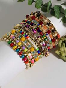 18 件/套手工串珠波西米亚风格时尚个性化堆叠彩色手链套装，适合女性派对和日常佩戴 - 彩色 - 查看 7
