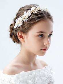Handmade Pearl & Rhinestone Flower Crown Headpiece For Girls/Girl, Floral Wreath Hair Accessories, Suitable For Wedding, Birthday, Performance, Boho Style - Multicolor - View 3