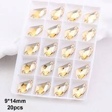9*14mm, 20pcs/Pack, Flat Bottom Double Hole Exquisite Glass Rhinestones, Axe Shape, For Sewing Wedding Dresses, Handbags, Shoes Decoration, Jewelry Making Accessories - 9*14mm - View 9