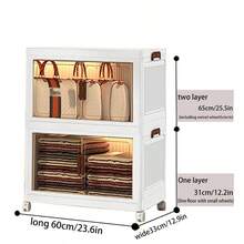 60cm Collapsible Storage Bins With Lids, Folding Storage Box For Home, Kitchen And Office, Stackable Closet Organizer With Wheels, With Doors Cube Storage Containers - 60cm/4 Layers (with Casters) - View 4