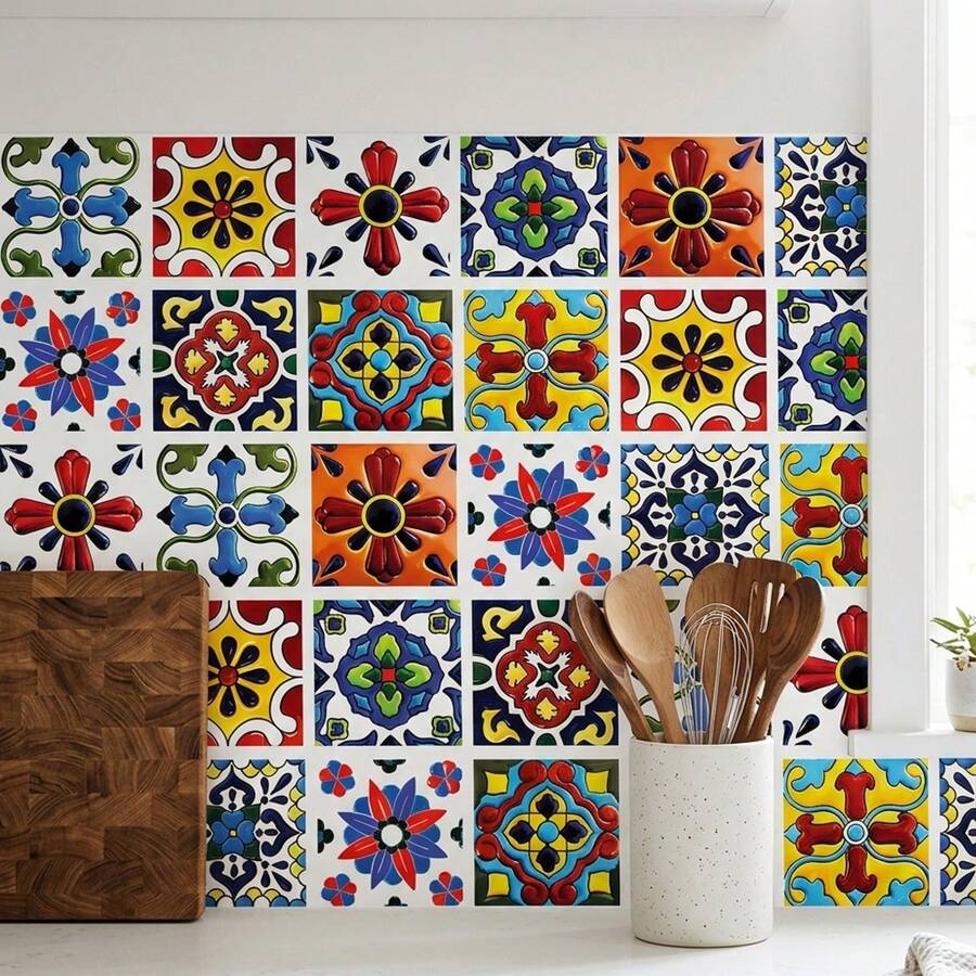 Stiker Dinding DIY Motif Bunga Bohemian Perekat Mandiri Tempel dan Lepas Dekorasi Rumah untuk Dapur, Kamar Mandi, Tangga 1 Gulungan 7874x3937 Inci Mudah Dipasang - Beraneka warna - View 1