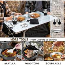 18Pcs Camping Cookware Mess Kit, 8u201D Nonstick Camp Cooking Utensil Set Pot, Pan, Kettle, Grill Grate Outdoor Backpacking Gear Open Fire Essentials Accessories, Compact/Portable/Lightweight - Silver - View 6