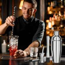 10-teiliges Cocktail-Shaker-Set Mit Bambus-Basis – Barlöffel, Sieb & Messbecher Für Professionelle Mixgetränke, Inklusive Martini-Shaker Für Zuhause - Übersicht 4