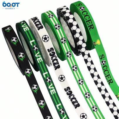 1cm de ancho Cinta con estampado de fútbol, cinta jacquard con tema de fútbol para transferencia de calor, accesorio para el cabello de animadora, cinta decorativa de moño y cinta de satén