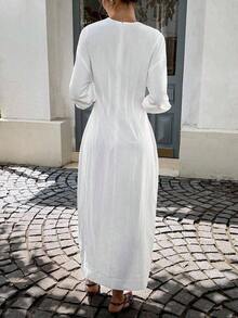 Business Casual Woman Wedding Guest Dress Women All White Party Outfit Women Women's Maxi Dress, White Maxi Dress Old Money Style Wome Teacher Outfits For Women Solid Color, Long Sleeves, Tie-Up Simple And Stylish, Suitable For Summer Ladies Summer Wear Women's Summer Simple Solid Color Front Tie Waist Dress New Year Casual White - trắng - Xem 2
