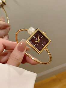 1pc Women's Square Gold Watch, Minimalist & Fashionable, Suitable For Daily Wear, Best Gift Choice For Holidays - Gold - View 6