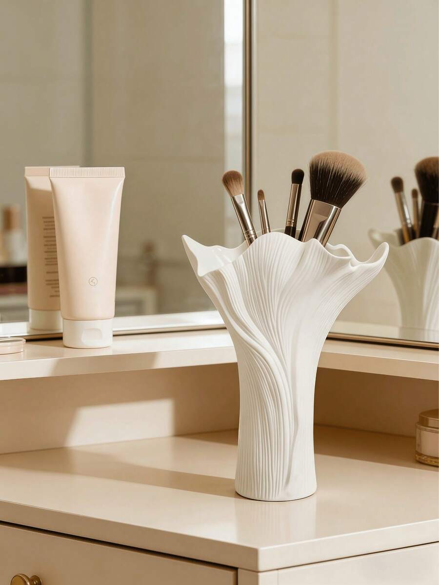 1 buah Tempat Penyimpanan Kuas Makeup Bertekstur Gelombang dan Spiral, Cocok untuk Meja Rias, Meja Kamar Mandi, Meja Rias, Dapat Menampung Kuas Makeup, Alat Perawatan Kulit, Perlengkapan Kantor, Organizer Meja Dekoratif - MultiWarna - View 1